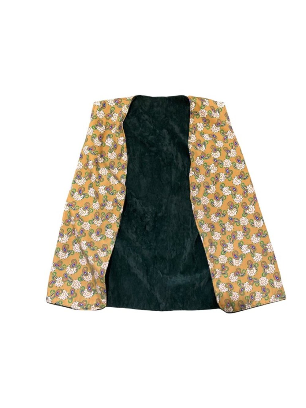 Vintage 70s Reversible Forest Green Yellow Paisley Mod Groovy Vest